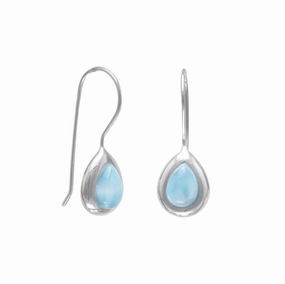 Premium Style Rectangular Ornament Larimar Earrings Teardrop Shape Rhodium on Sterling Silver - Nontarnish