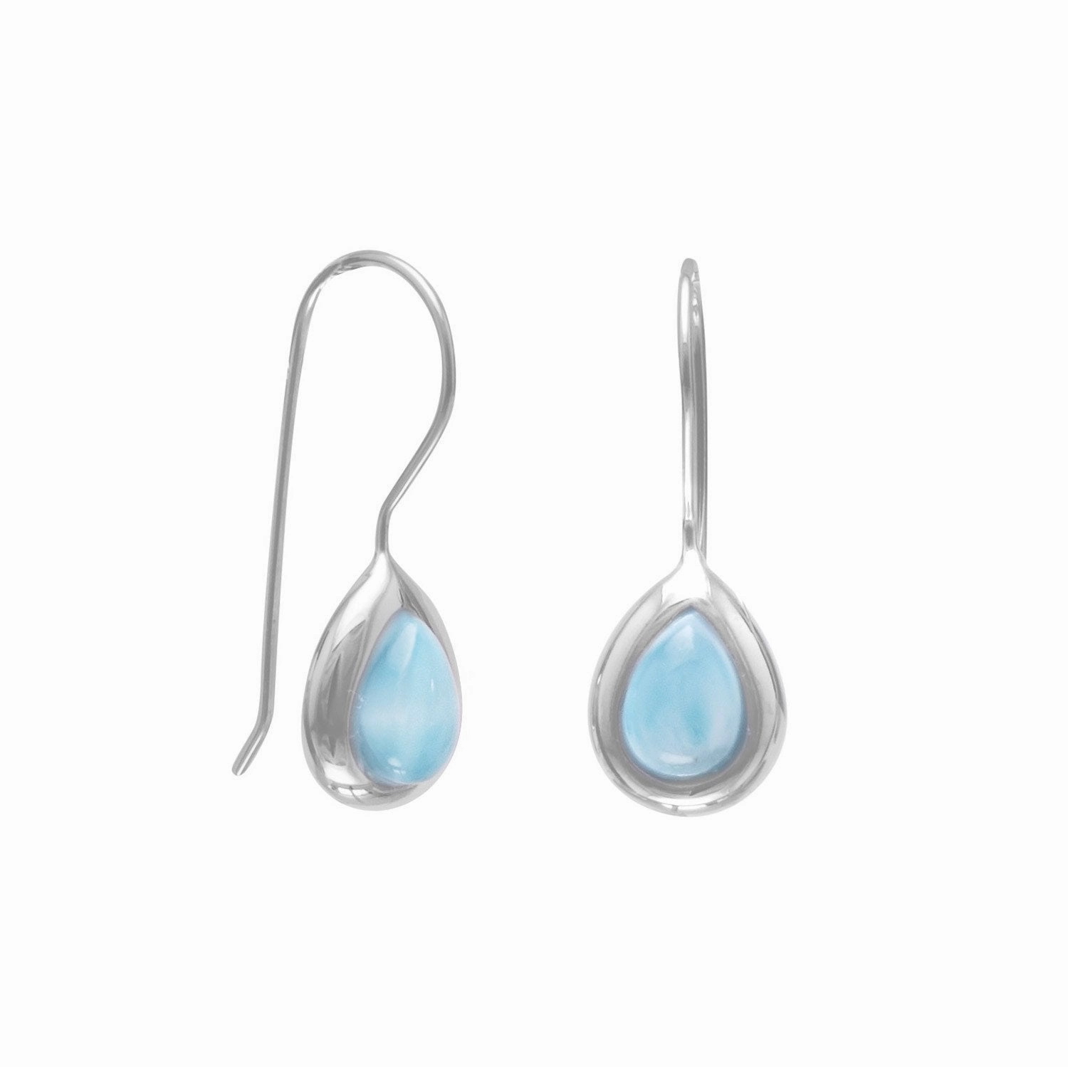 Premium Style Rectangular Ornament Larimar Earrings Teardrop Shape Rhodium on Sterling Silver - Nontarnish