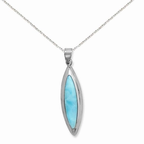 Radiant Shine Larimar Necklace Marquise Shape Rhodium on Sterling - Nontarnish