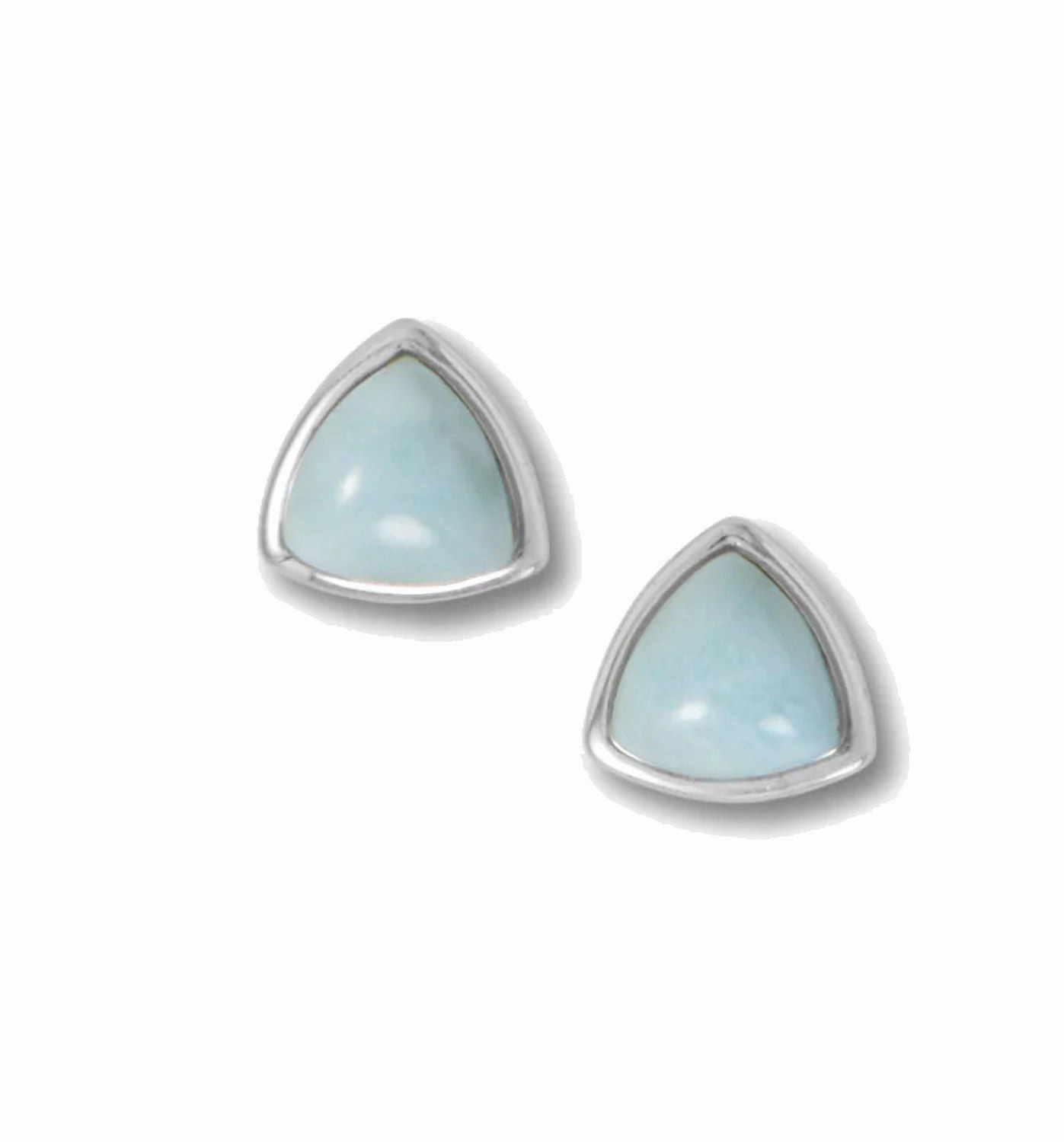 Radiant Finish Larimar Stud Earrings Soft Triangle Shape Rhodium-plated Sterling Silver - Nontarnish