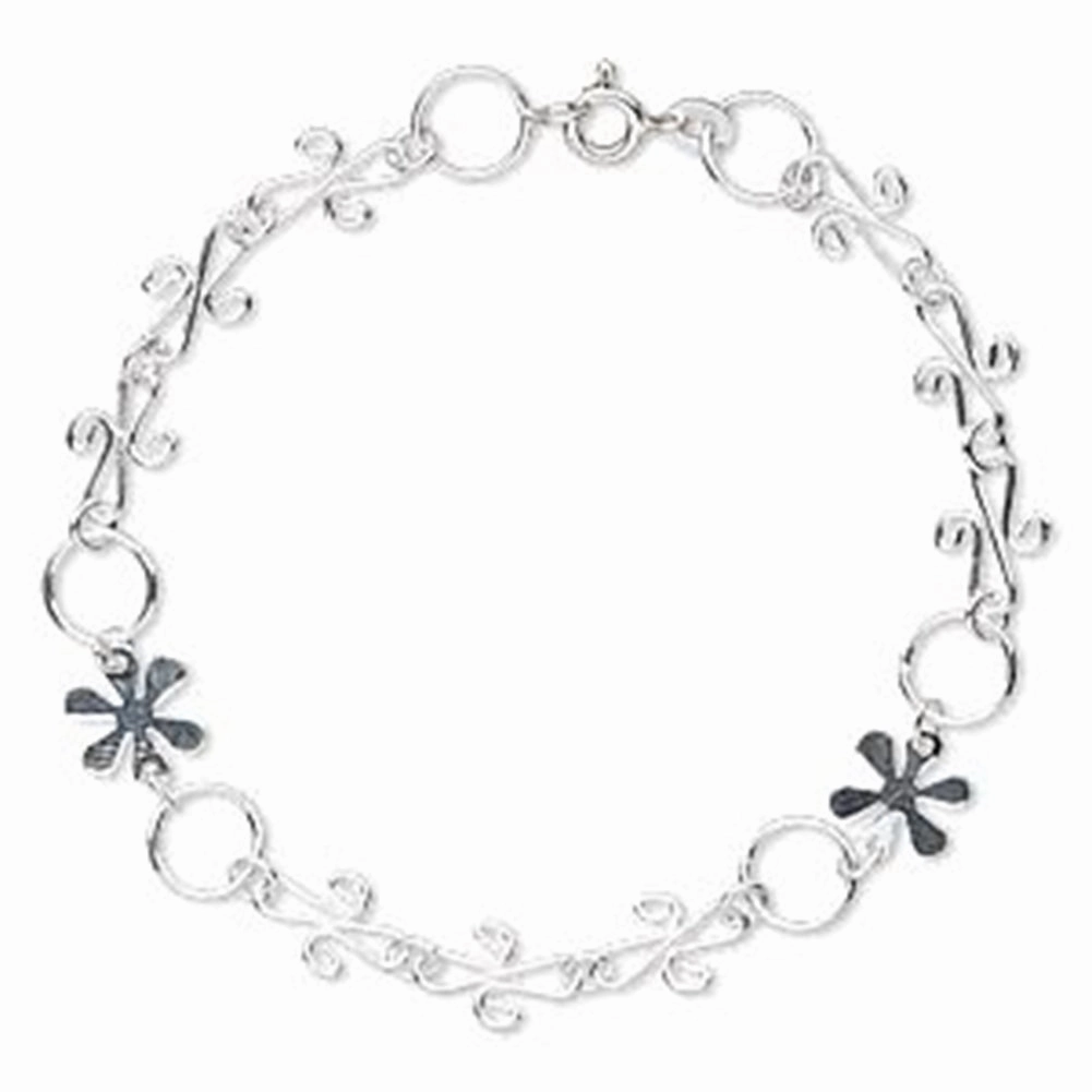 Age Gracefully Ultimate Choice Flower Design Bracelet with Circles and Scrolled Links Sterling Silver