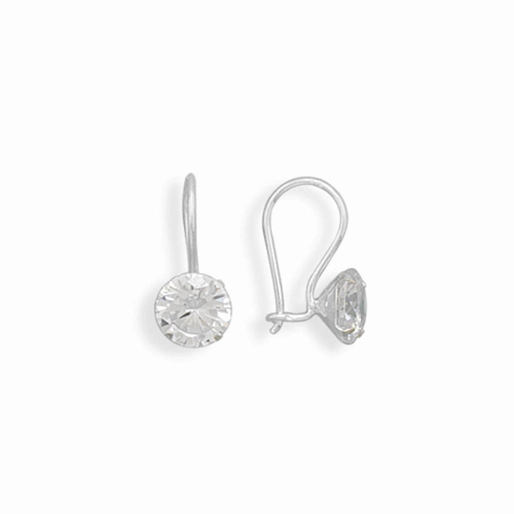 Colorful Item Latch Ear Wire 8mm Cubic Zirconia Earrings Prong Set Sterling Silver