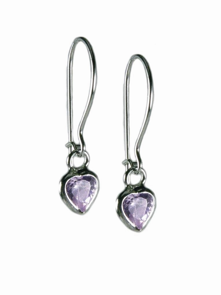 Lavender Purple Cubic Zirconia and Sterling Silver Heart Earrings Refined Detail Brilliant Ornament