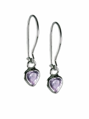 Lavender Purple Cubic Zirconia and Sterling Silver Heart Earrings Refined Detail Brilliant Ornament