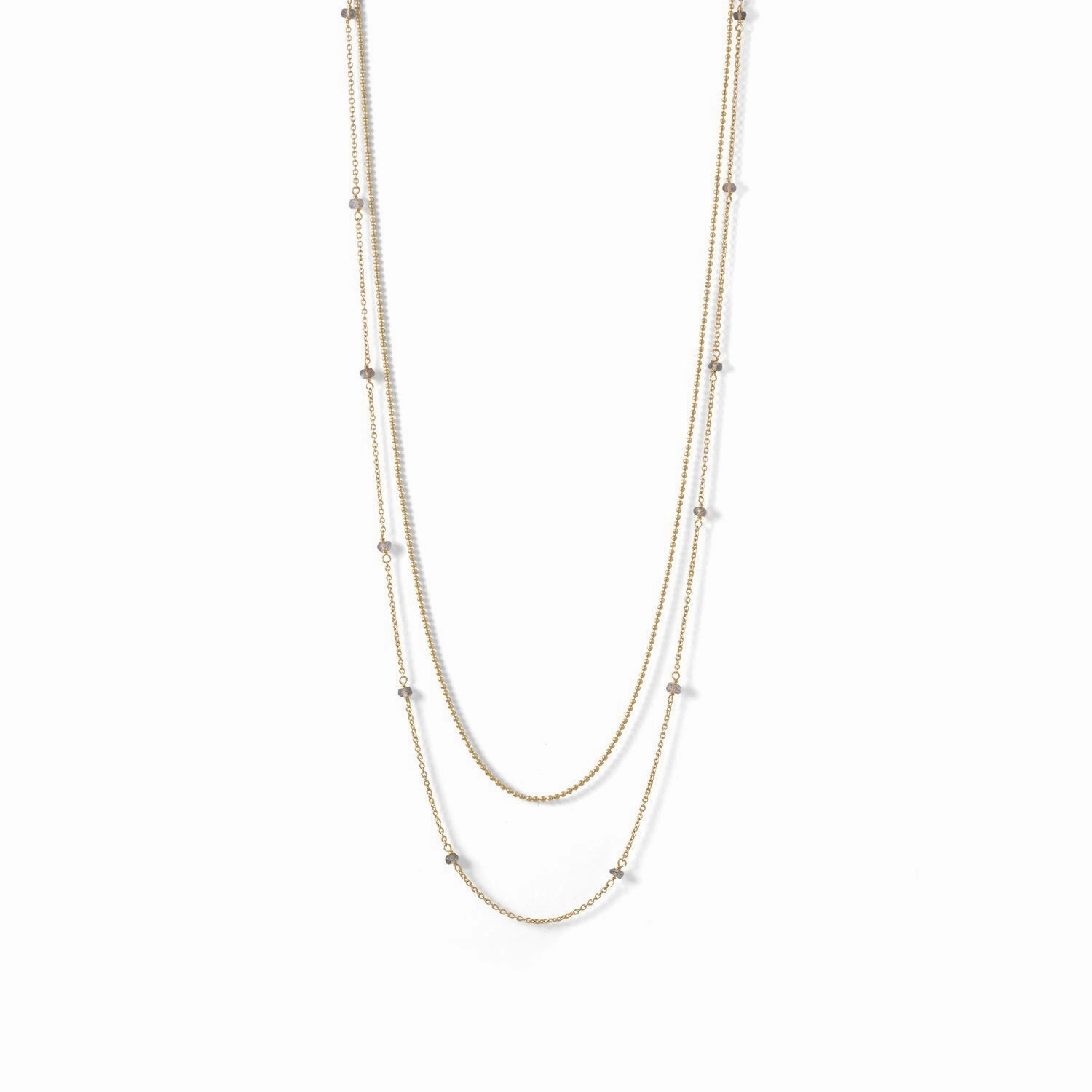 Sophisticated Gift Layered Labradorite Bead Necklace Gold-plated Double Strand