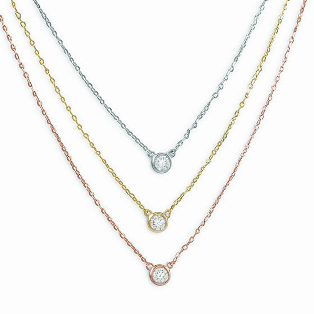Office Wear Layered Necklace Cubic Zirconia Pendants Three Tone Gold on Sterling Silver