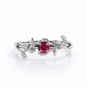 Leaf 0.50 ct Round Lab-Created Ruby Engagement Ring Modern Flow