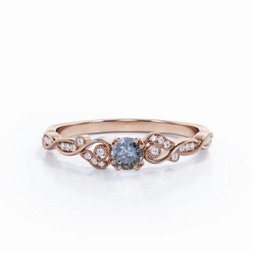 Experimental Design Festive Look Leaf 0.50 Ct Round Salt and Pepper Diamond Engagement Ring