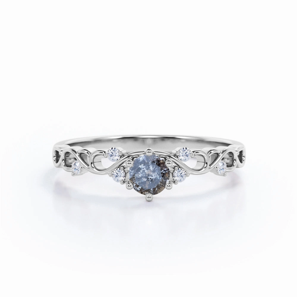 Eternal Object Leaf 0.60 Ct Round Salt and Pepper Diamond Engagement Ring