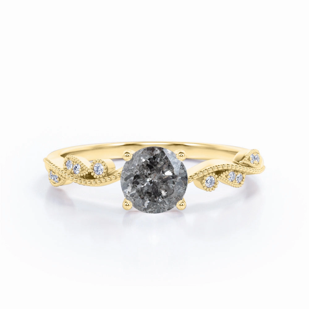 Leaf 0.65 Ct Round Cut Salt and Pepper Diamond Engagement Ring Customizable Design Smart Design