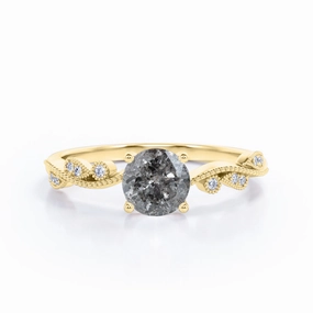 Leaf 0.65 Ct Round Cut Salt and Pepper Diamond Engagement Ring Customizable Design Smart Design