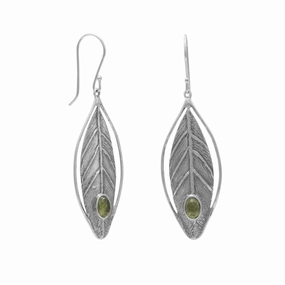 Vintage-Inspired Accessory Round Embellishment Leaf Earrings Green Peridot Sterling Silver August Birthstone