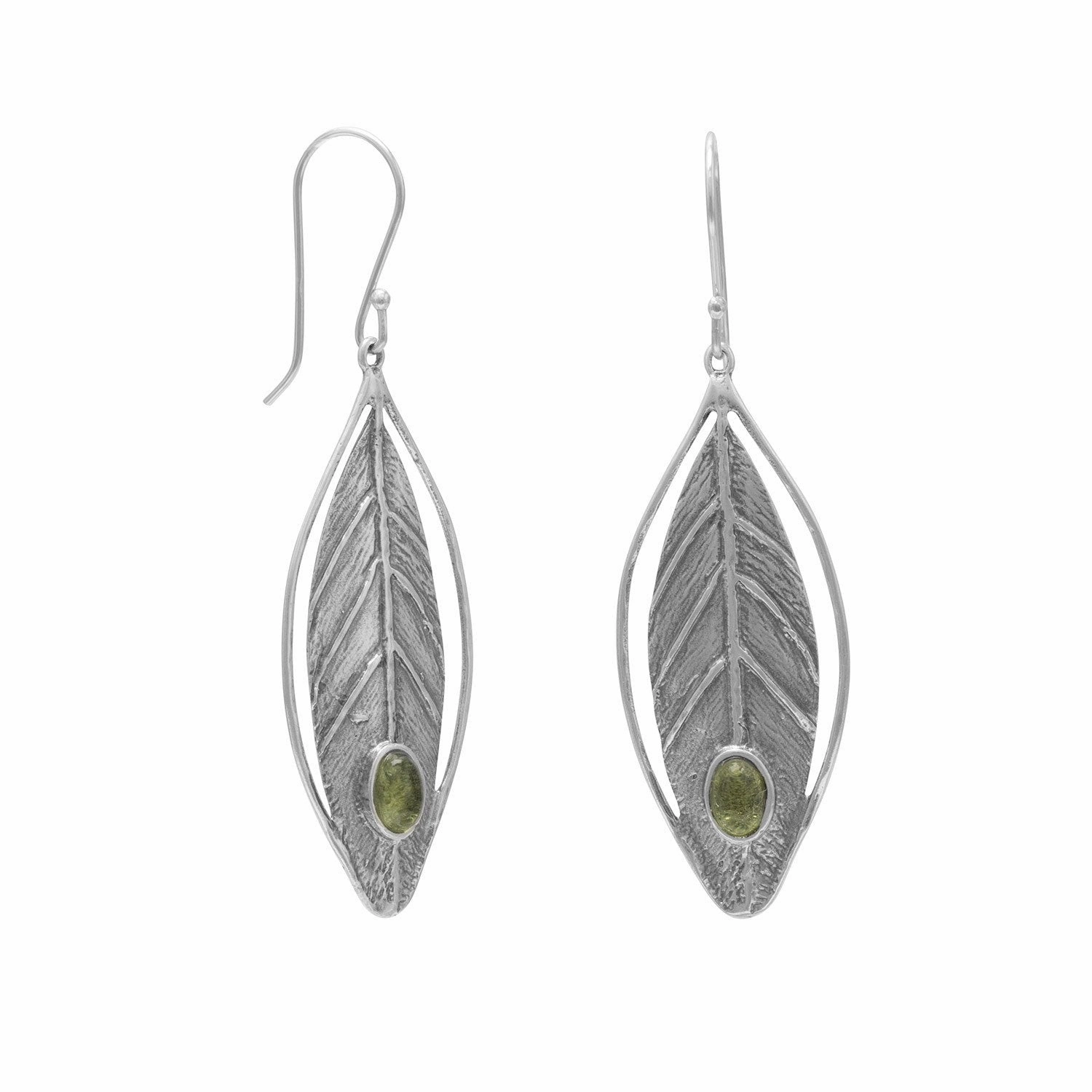 Vintage-Inspired Accessory Round Embellishment Leaf Earrings Green Peridot Sterling Silver August Birthstone