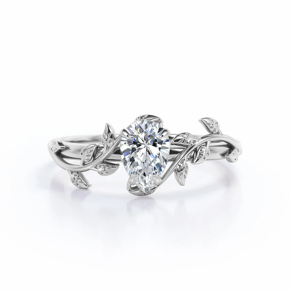 High-Quality Appearance Leaf Style 1 Carat Pear Cut Moissanite Engagement Ring