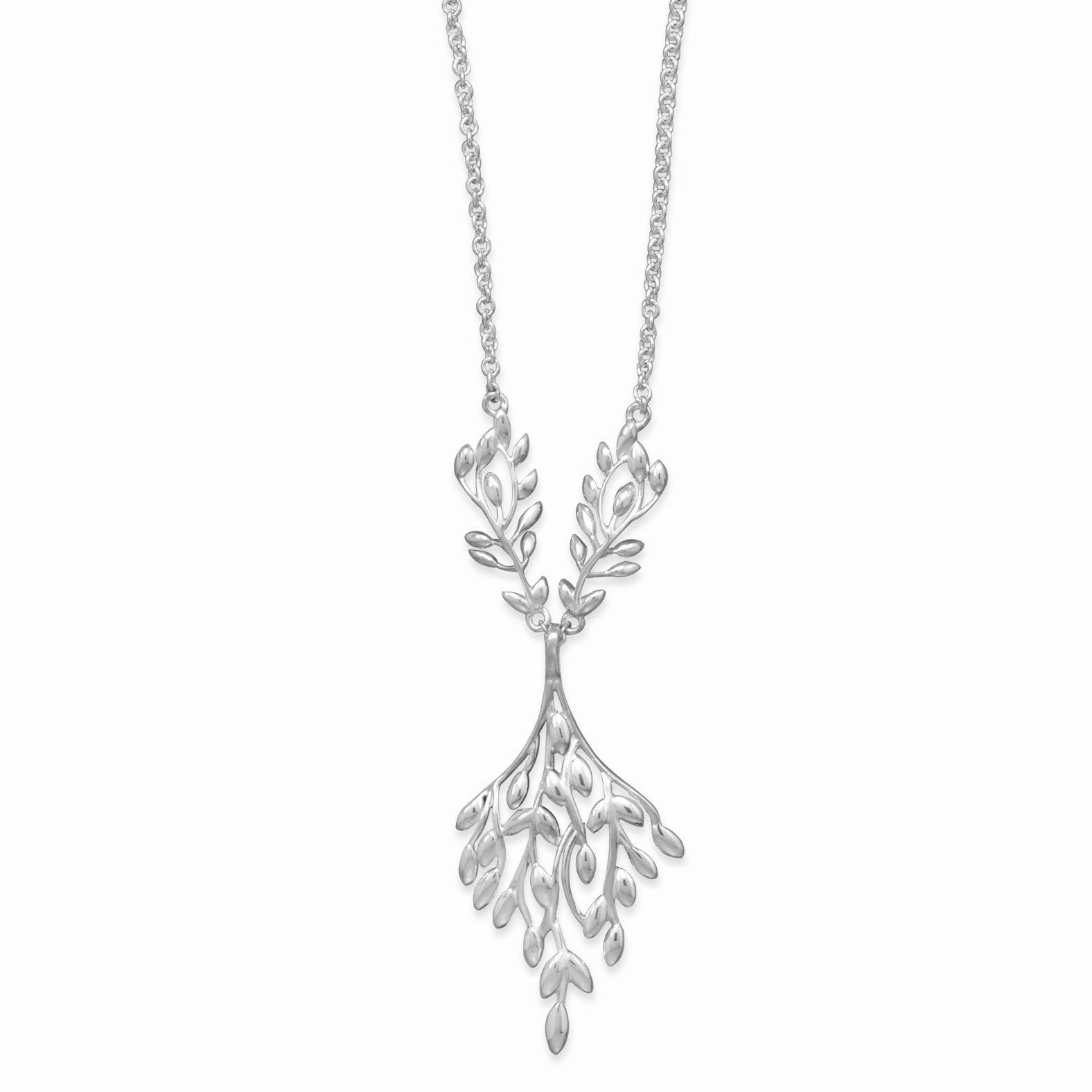 Work Accent Romantic Mood Leaf Vine Design Y Necklace Sterling Silver Diamond Shape