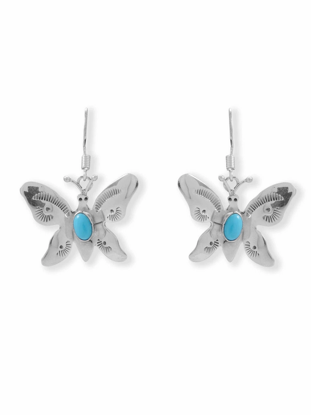 Lee Sandoval Navajo Butterfly Earrings  with Campitos Stabilized Turquoise Glittering Piece