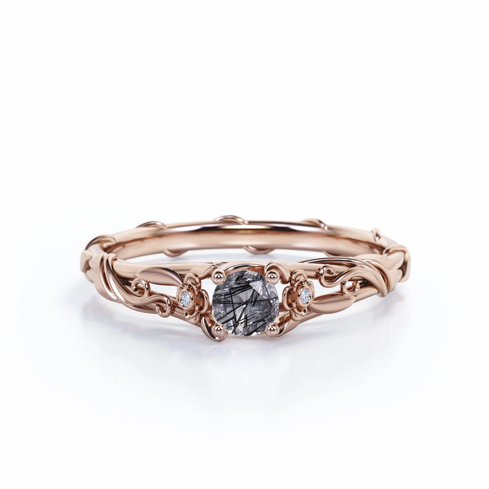 Hypoallergenic product Accessory Product Three Stone 0.65 ct Round Black Rutilated Quartz Engagement Ring