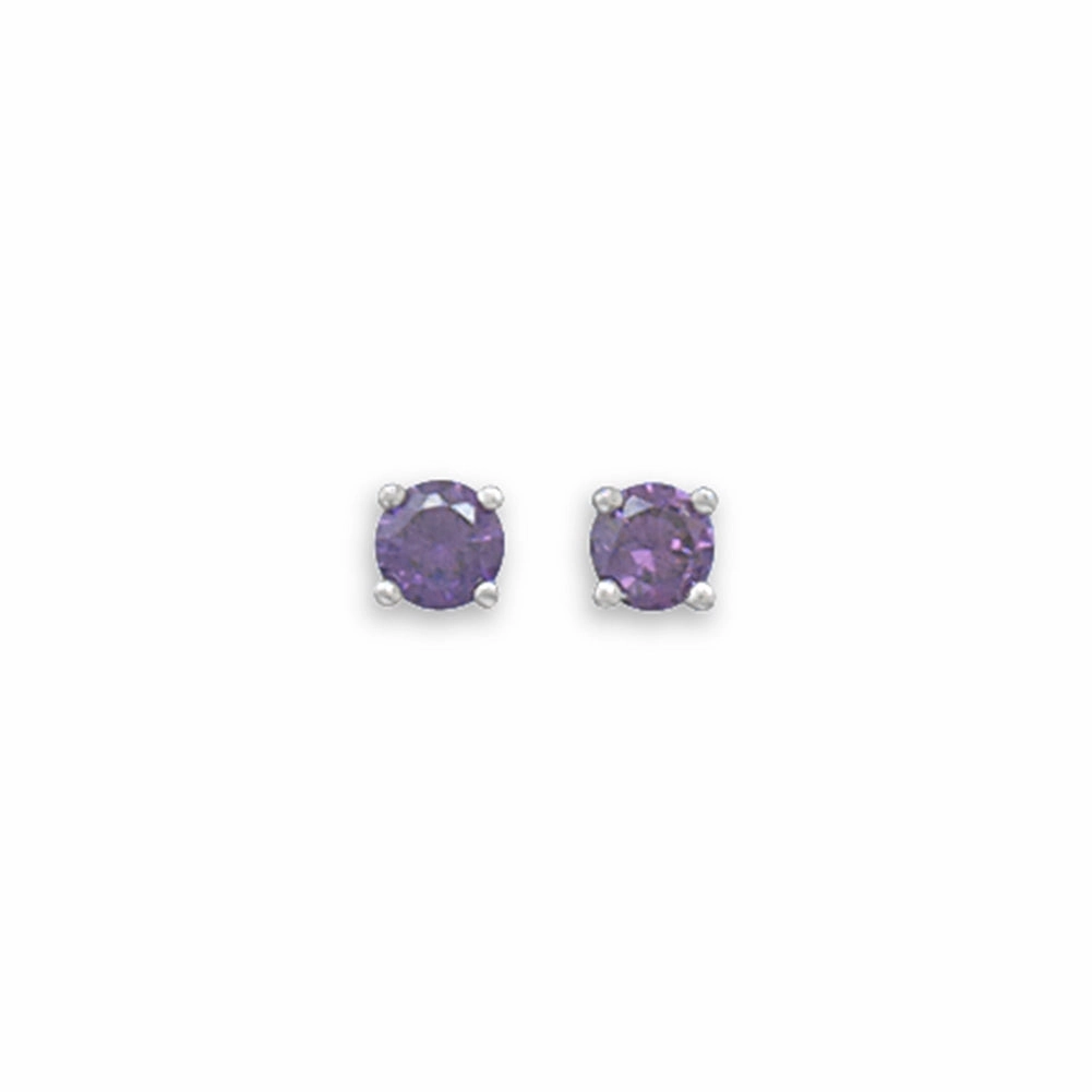Straight Adornment Light Purple Cubic Zirconia Rhodium Stud Earrings Nontarnish - February