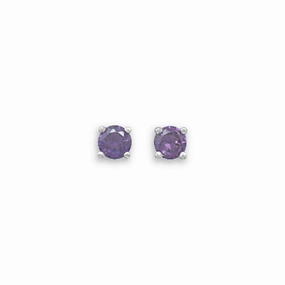 Straight Adornment Light Purple Cubic Zirconia Rhodium Stud Earrings Nontarnish - February
