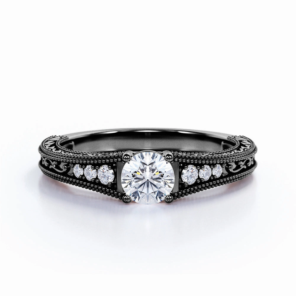 Scratch Proof 0.5 Ct Round Cut Diamond Art Deco Engagement Ring