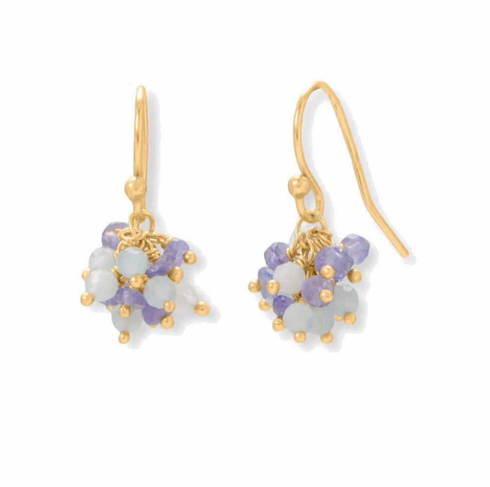 Affordable Detail Sparkling Adornment Aquamarine and Tanzanite Cluster Bead Earrings Gold-plated Silver