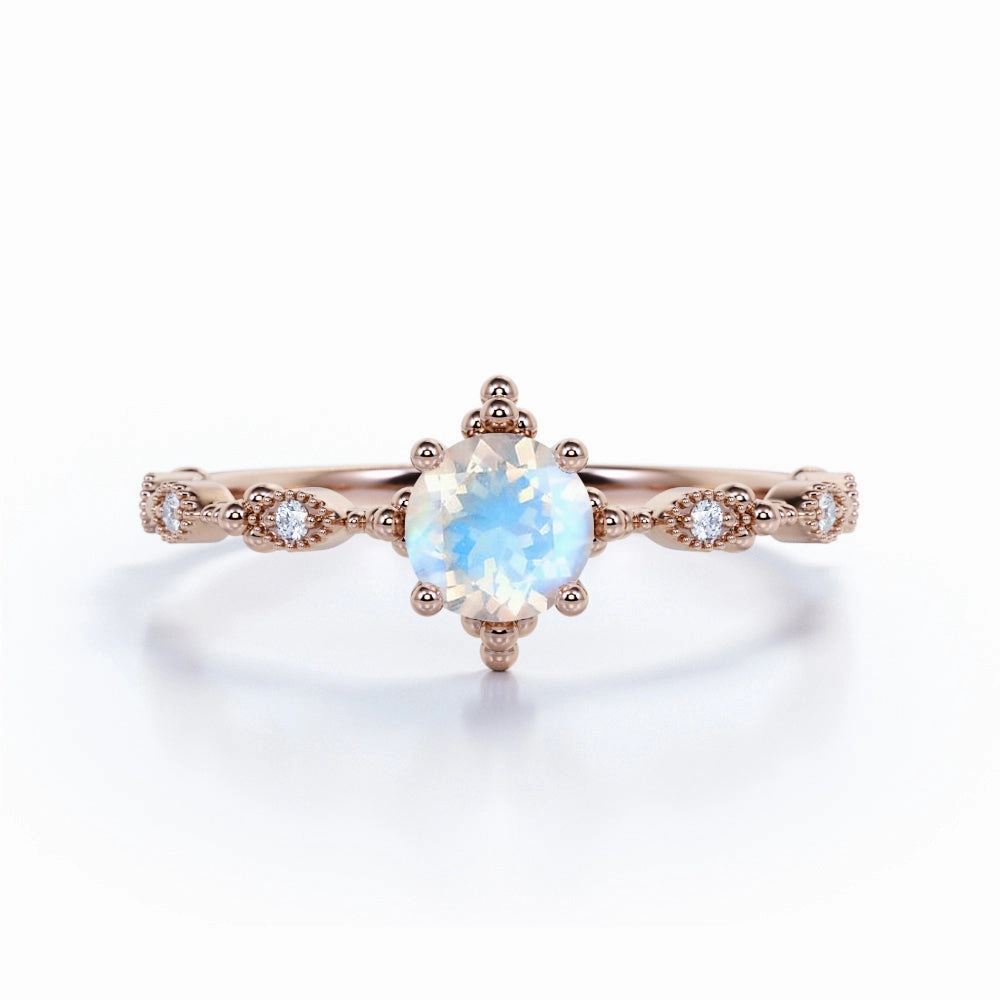 Art Deco 1.25 ct Round Blue Moonstone Engagement Ring Holiday Style Urban Favorite