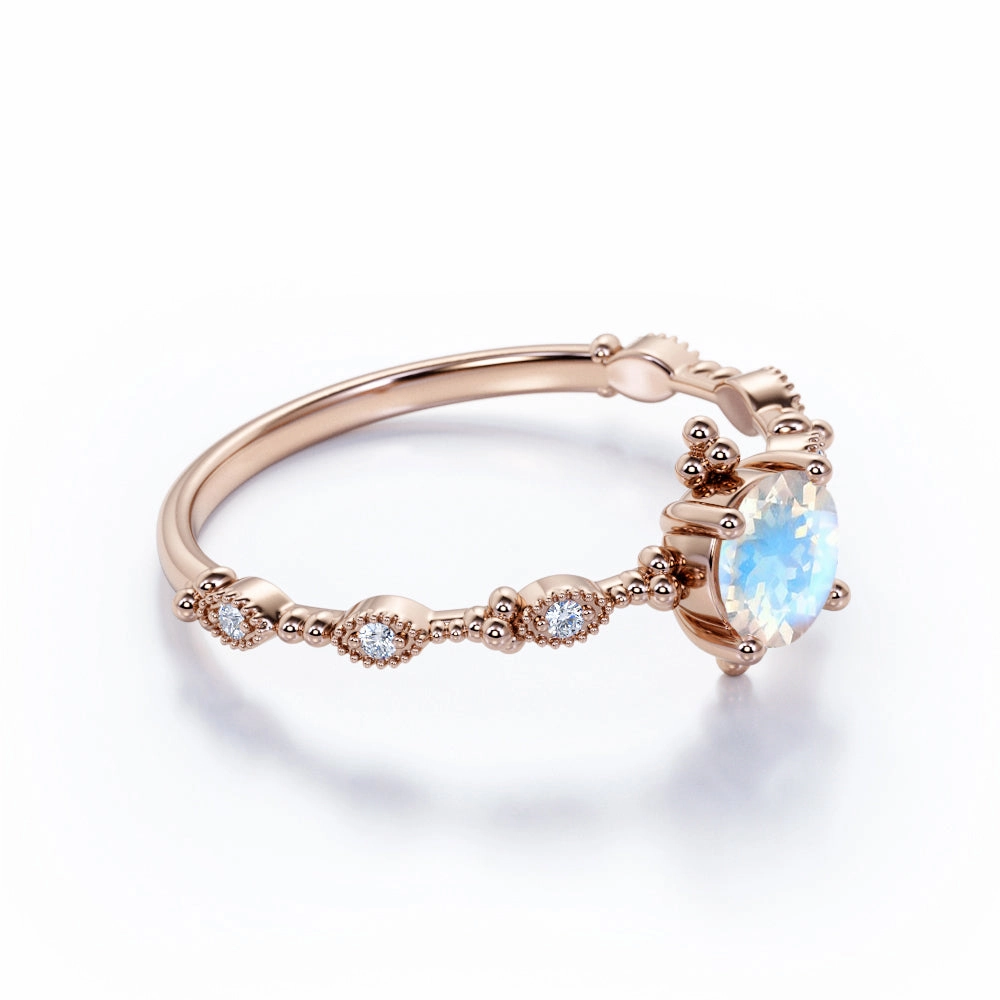 Art Deco 1.25 ct Round Blue Moonstone Engagement Ring Trend Adoption Tarnish Proof