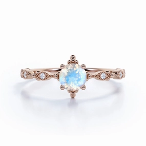 Art Deco 1.25 ct Round Blue Moonstone Engagement Ring Holiday Style Urban Favorite