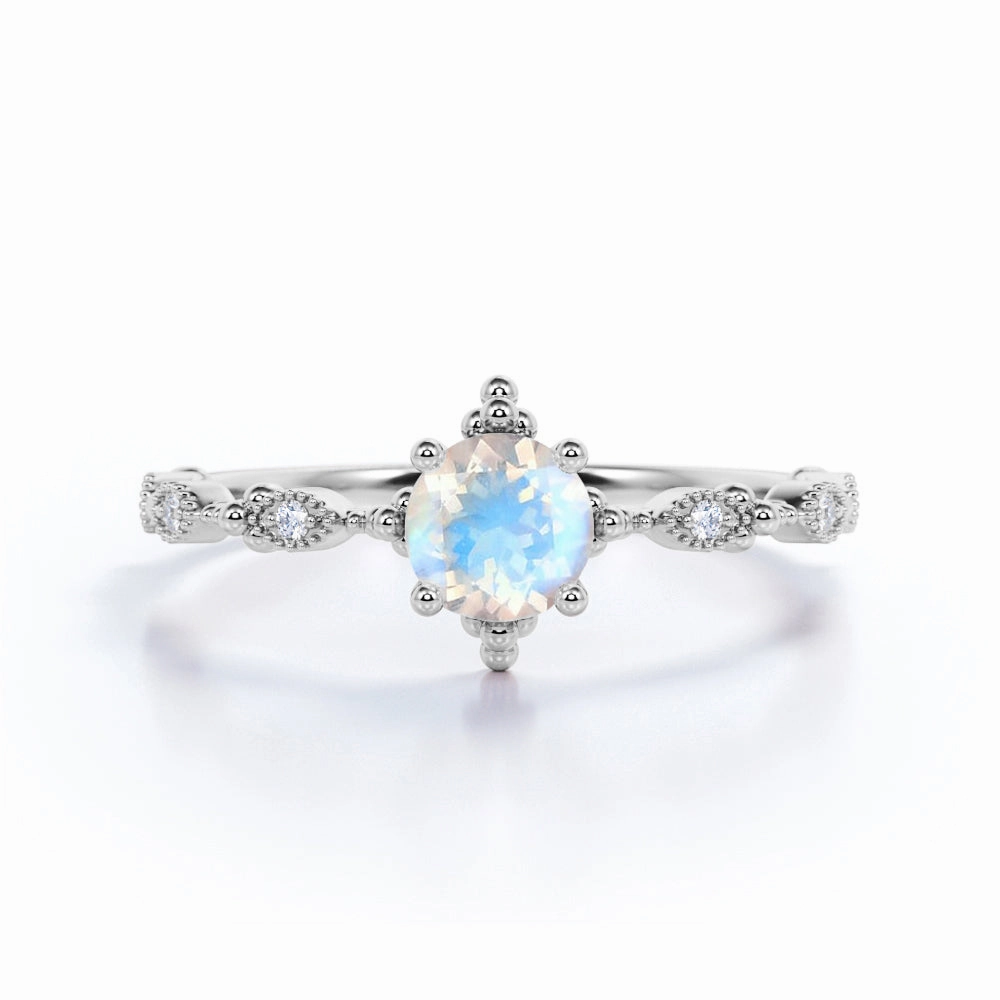Art Deco 1.25 ct Round Blue Moonstone Engagement Ring Durable Art Artisan Art