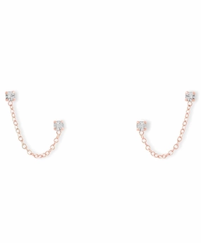 Contemporary Vibe Crystal Chain Double Post Rose Gold-plated Sterling Silver Earrings