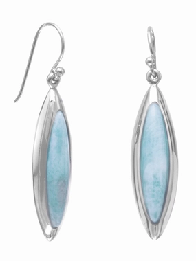 Chic piece Sturdy Appearance Larimar Earrings Marquise Shape Rhodium on Sterling Silver - Nontarnish