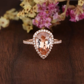 1.5 ct Pear Morganite Halo Engagement Ring Wonderful Accessory Artistic Shape