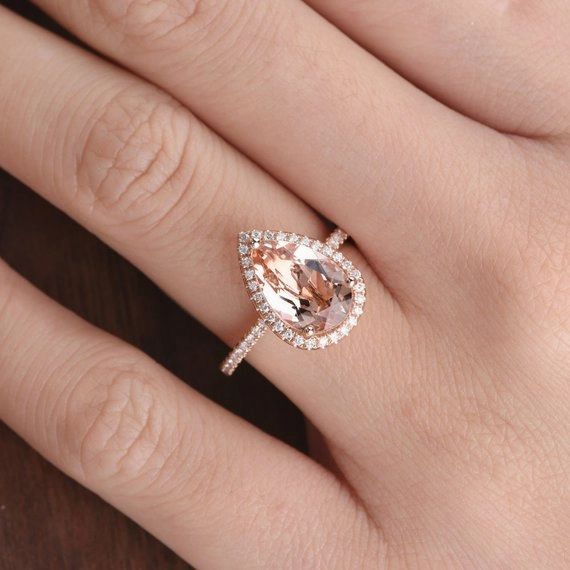 Ornate Piece 1.5 ct Pear Morganite Halo Engagement Ring