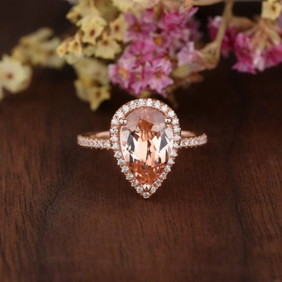 1.5 ct Pear Morganite Halo Engagement Ring Professional Grade