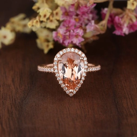 1.5 ct Pear Morganite Halo Engagement Ring Wonderful Accessory Artistic Shape