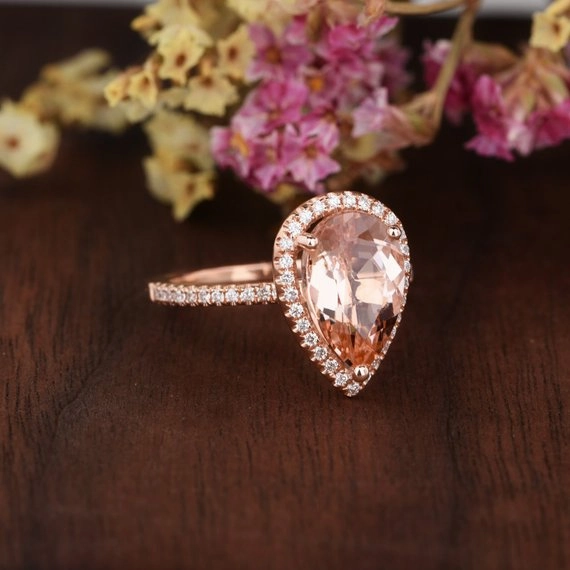 Virtual Item 1.5 ct Pear Morganite Halo Engagement Ring