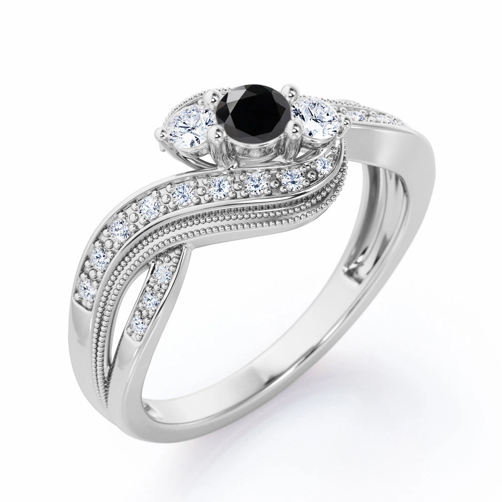 0.7 ct Round Lab Black Diamond Infinity Engagement Ring Minimalist Mark