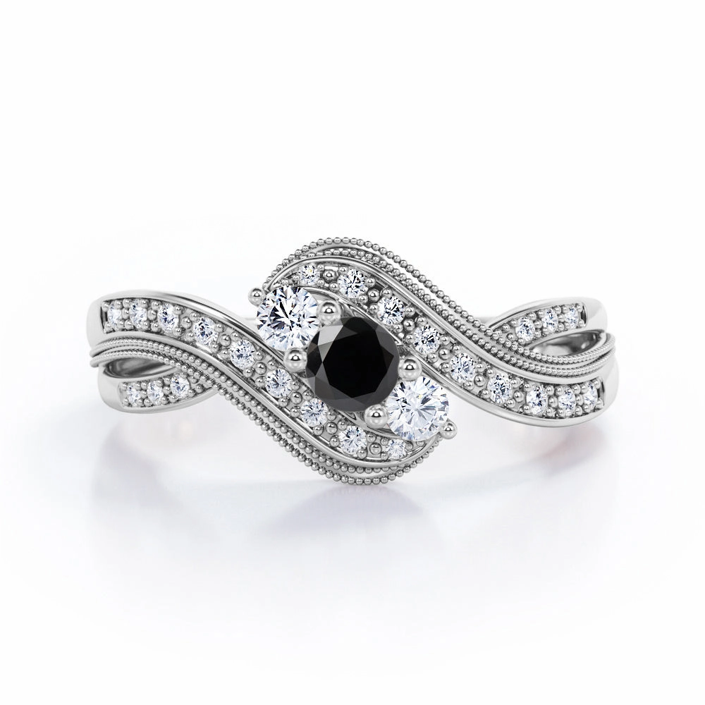 Vivid Present Ornate Item 0.7 ct Round Lab Black Diamond Infinity Engagement Ring