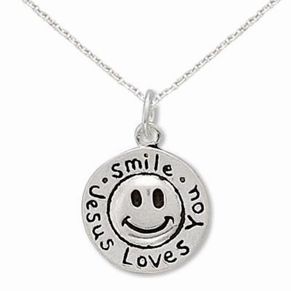 Minimalist Jewelry Smile Jesus Loves You Sterling Silver Necklace, Includes Chain