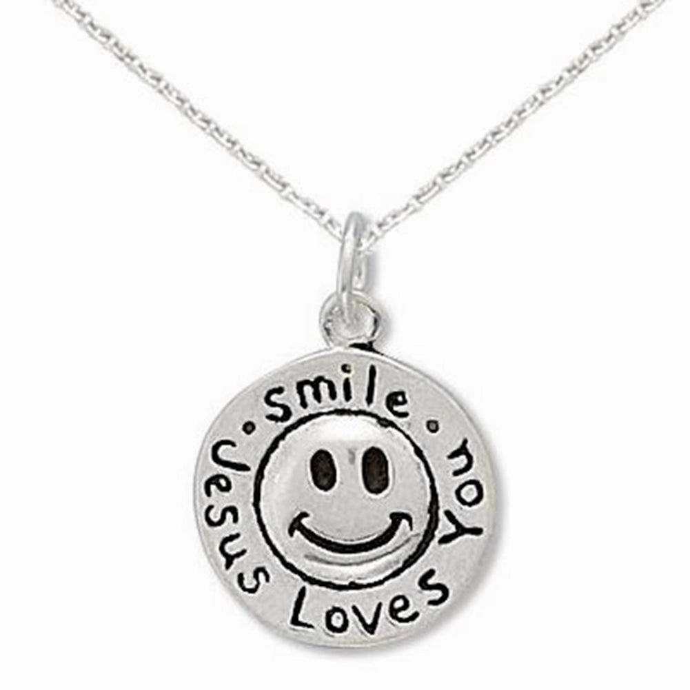 for work Smile Jesus Loves You Sterling Silver Necklace, Includes Chain