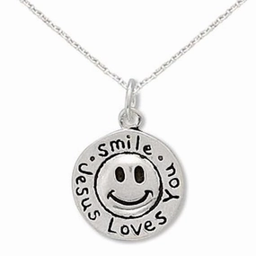 for work Smile Jesus Loves You Sterling Silver Necklace, Includes Chain