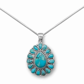 Reconstituted Turquoise Necklace Sterling Silver Flower with Snake Chain Elegant feature