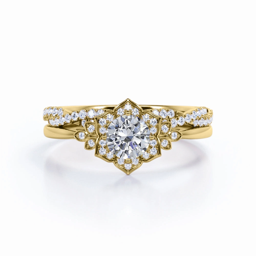 Art Deco 1.50 Carat Round Cut Moissanite Wedding Ring Set New collection