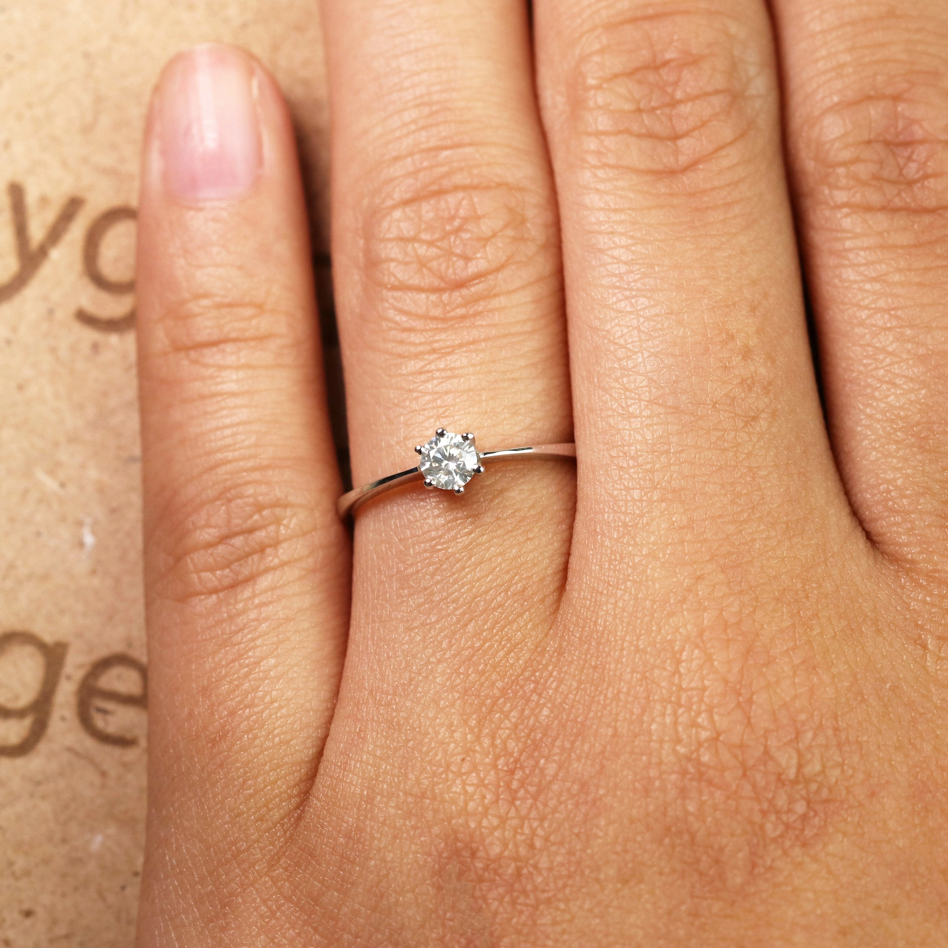 Holiday Ready Delicate Item Six Prong 0.5 ct TDW Round Brilliant Real Diamond Solitaire Engagement Ring in White Gold