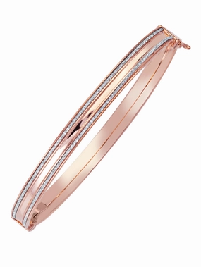 LightZ 14k Rose Gold Bangle Bracelet Two Row Laser Cut Glitter 5mm Wide Lasting Appeal