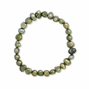 Divine Blends Green Dyed Freshwater Cultured Freshwater Pearl Stretch Bracelet
