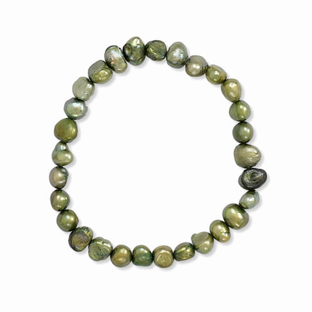 Divine Blends Green Dyed Freshwater Cultured Freshwater Pearl Stretch Bracelet
