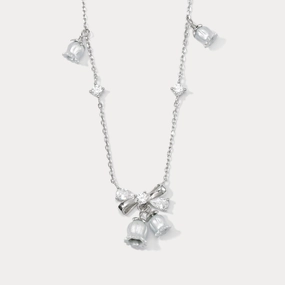 Lily Of The Valley Bow Silver Necklace Adorable Accent Beautiful Jewelry