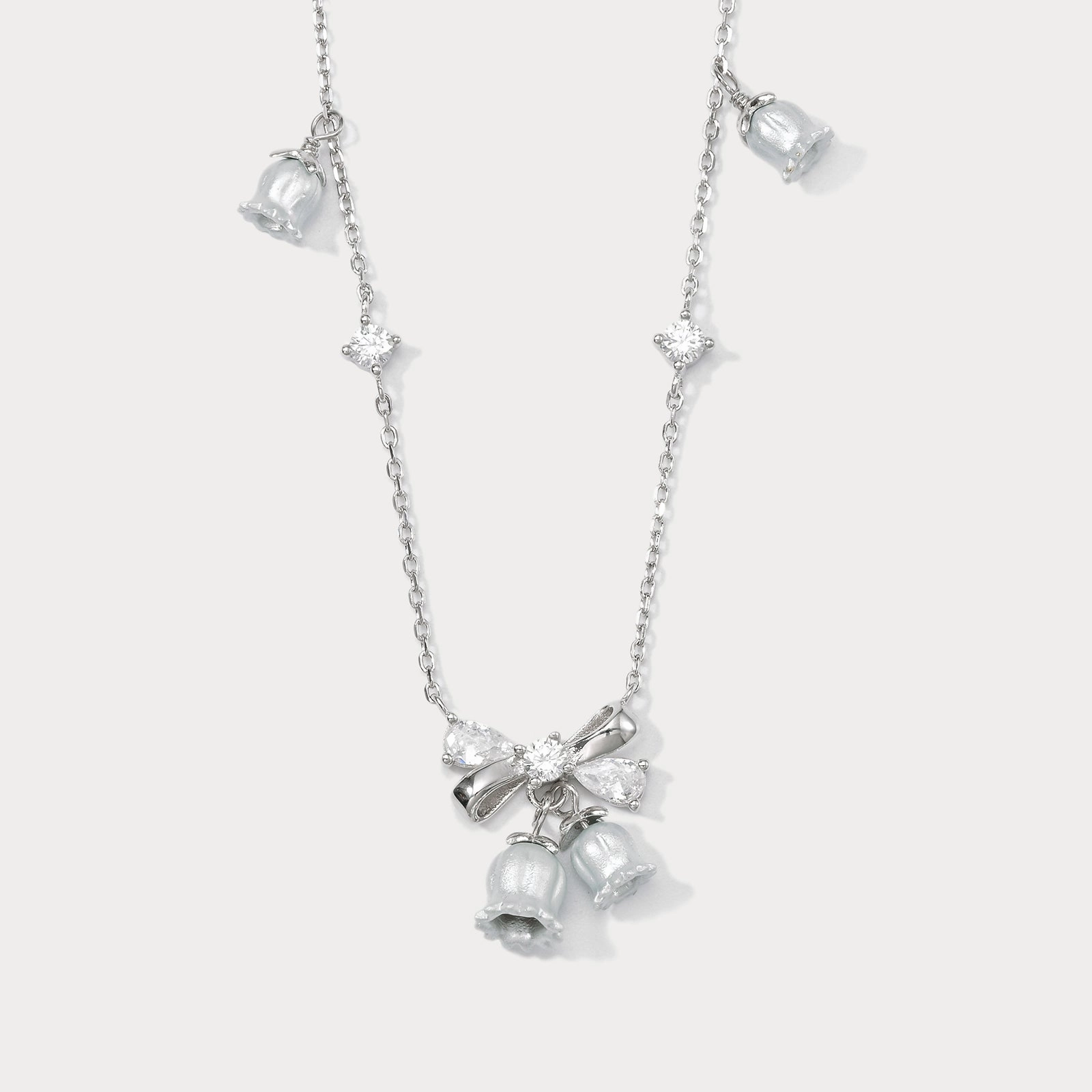 Lily Of The Valley Bow Silver Necklace Adorable Accent Beautiful Jewelry
