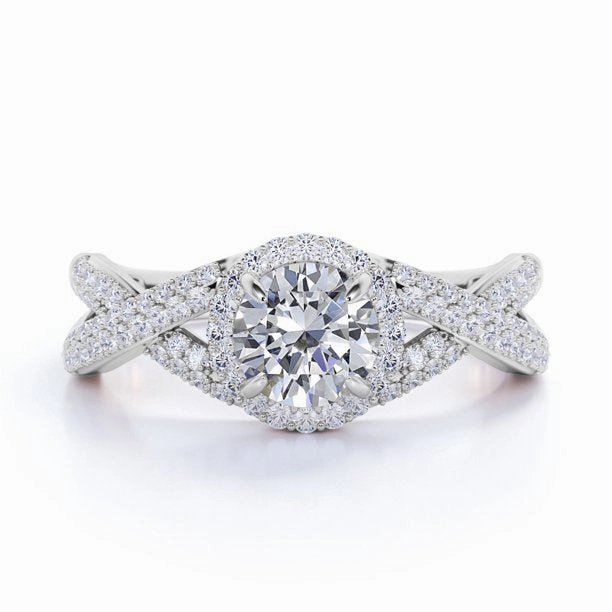 Beautiful Emblem 1.50 Carat Round Cut Moissanite Twisted Bridal Set